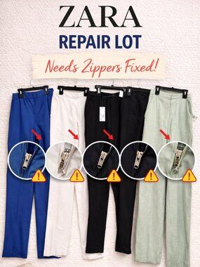 Zara Pants Repair Lot Bundle 5 Pieces | Blue Black White Green | Zippers Repair
